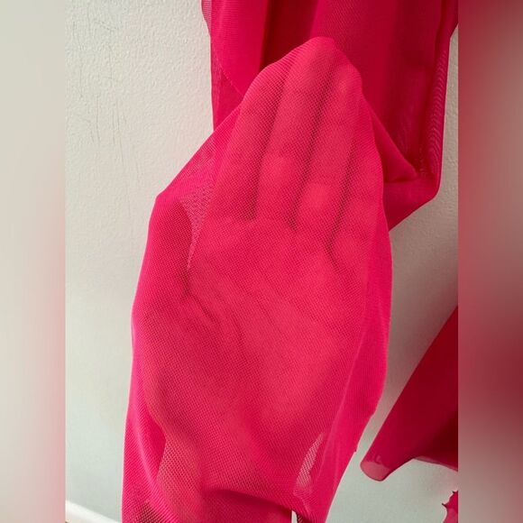 Ruffle Sheer Pants Mesh Beachwear Neon Pink Festival Bikini Cover Up size Medium - Picture 5 of 10